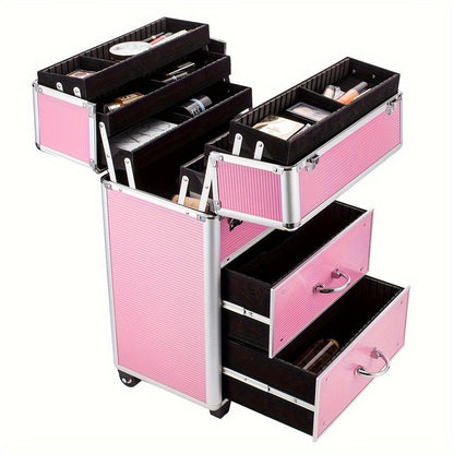 Multi-Level Makeup Train Case with Locking Latches, Extendable Trays and Four Exact Size Checkout Options