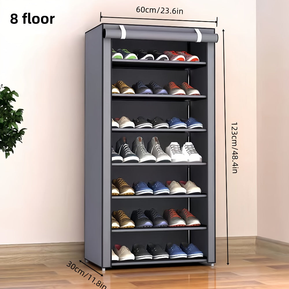 Shoe Rack with Dust Cover – 6/8/10 Tier High-Capacity Space Saving Shoe Organizer, Easy Assembly, 12mm Pipe, Entryway Closet & Wardrobe Storage Rack