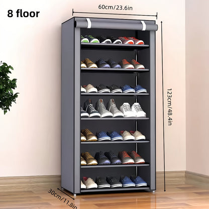 Shoe Rack with Dust Cover – 6/8/10 Tier High-Capacity Space Saving Shoe Organizer, Easy Assembly, 12mm Pipe, Entryway Closet & Wardrobe Storage Rack