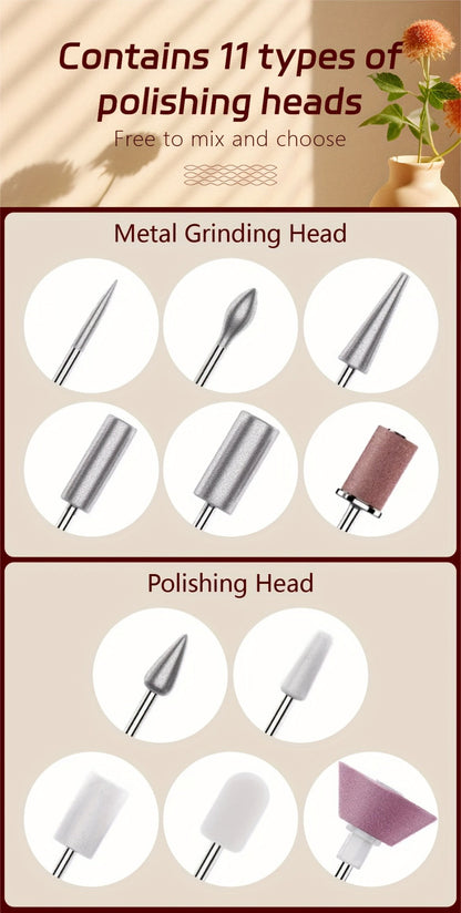 Electric Nail Drill 20000 RPM Portable E-File with Digital Display, Accessory Bits and White Finish