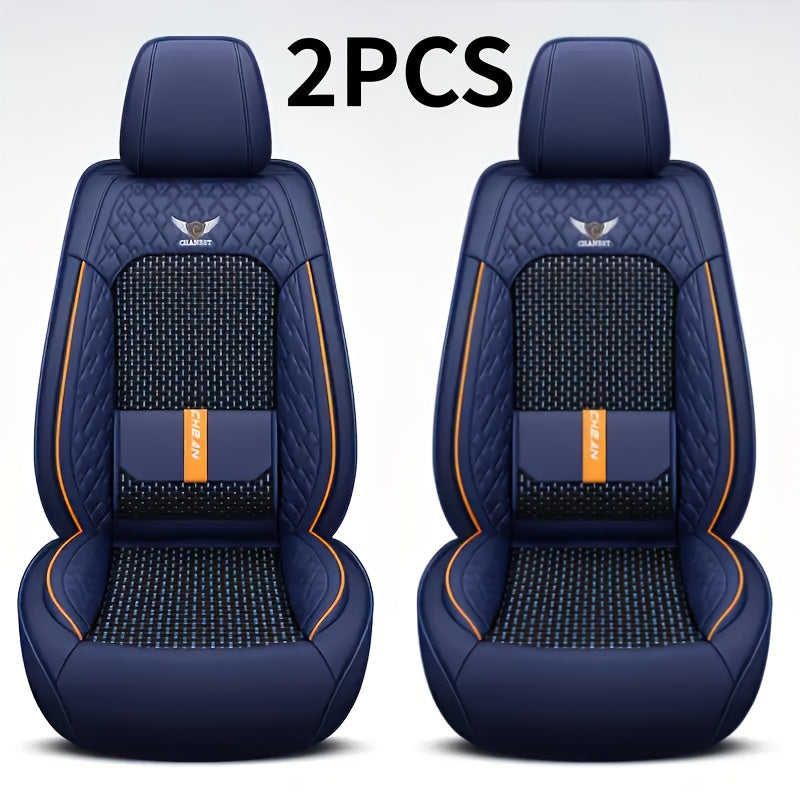 Car Seat Covers 3D Diamond-Embroidered Faux Leather with Two-Front or Five-Seat Set Options