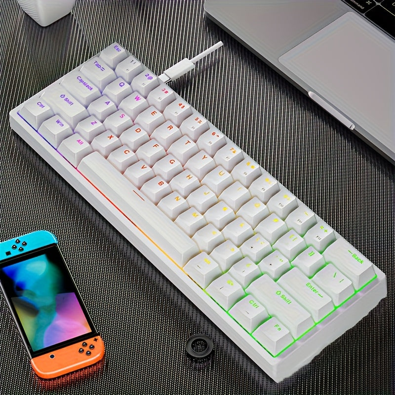 Mechanical Keyboard 61-Key Compact Wired Layout with Cyan Switches, RGB Backlighting and Four Case Color Options