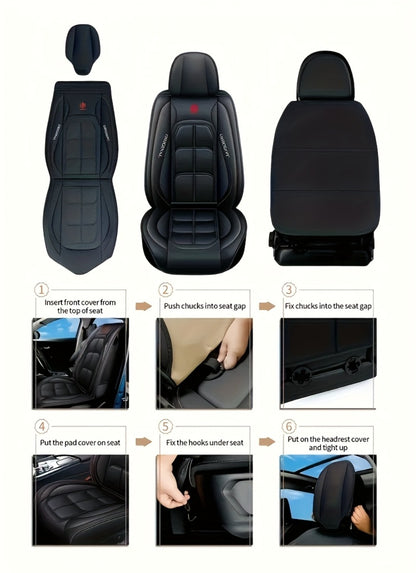 Car Seat Covers Sporty Faux Leather Full-Coverage Front Seat Design in Green or Blue Options