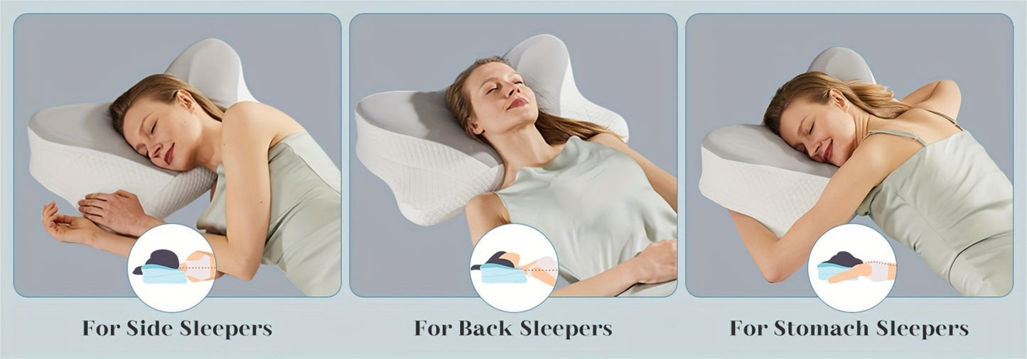 Memory Foam Cervical Pillow Ergonomic Contour Neck Support Orthopedic Bed Pillow for Side Back Stomach Sleepers with Cooling Pillowcase Queen King