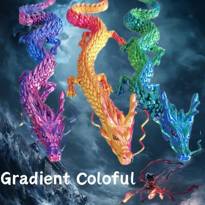 35.4-Inch Articulated Chinese Dragon Figurine with Movable Segments and Four Color Checkouts with Eyes