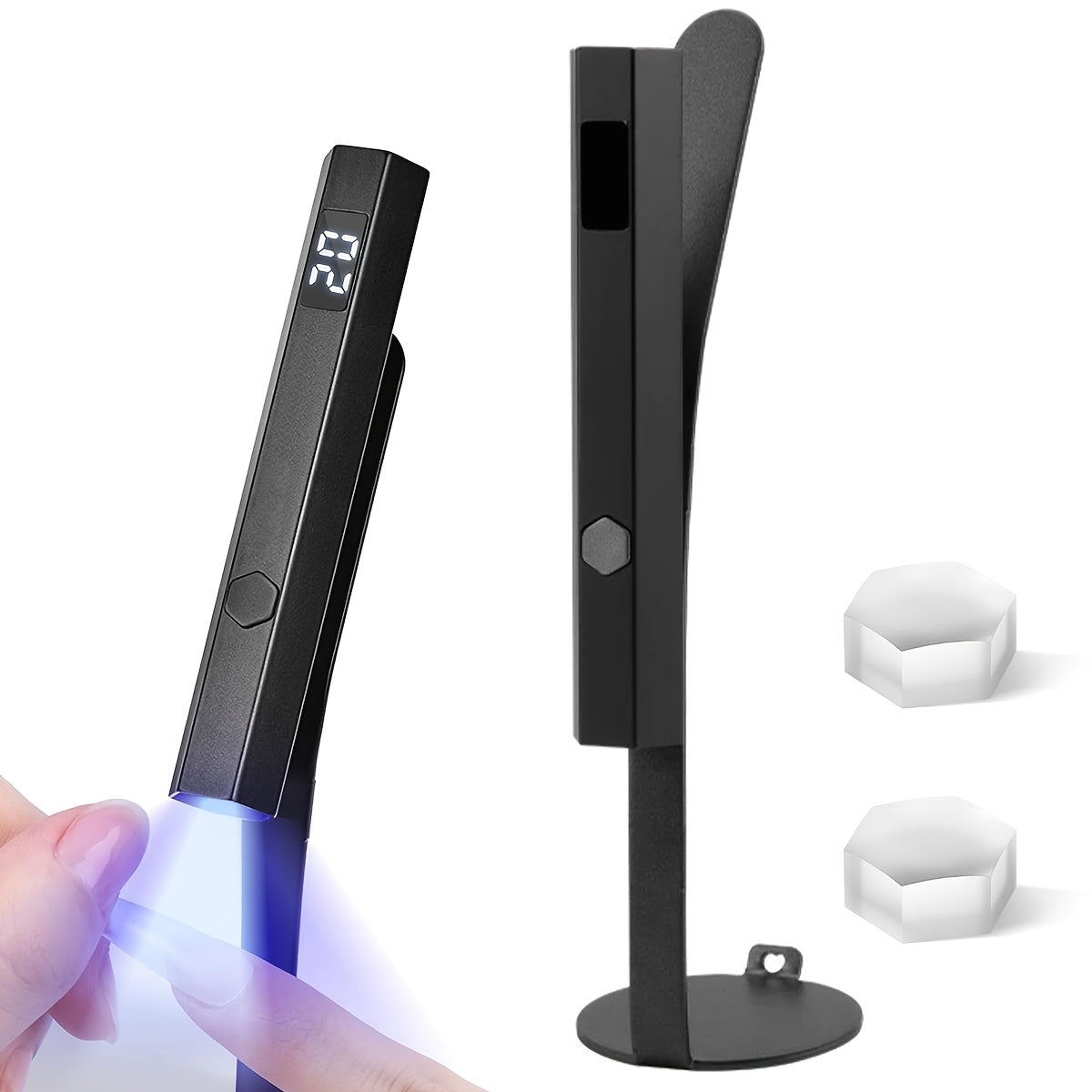 Handheld UV LED Nail Lamp with Magnetic Stand, 20/60s Timer Display, Type-C Port and Five Colors