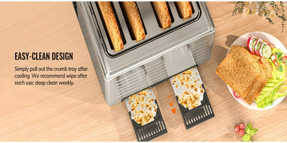 Four-Slice Touchscreen Toaster with Dual Independent Controls, Six Bread Modes, Six Shade Levels and Timer Displays
