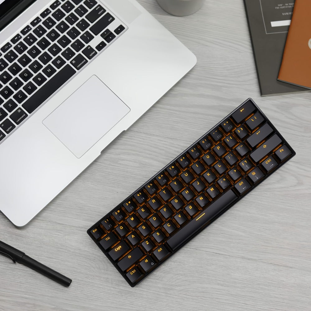Hot Swappable Mechanical Keyboard 60% RGB Backlit 61 Keys – Customize Red or Cyan Switches, Ultra-Compact Wired Tenkeyless Design for PC, Laptop & Mac | No Solder Switch Change | Black & White