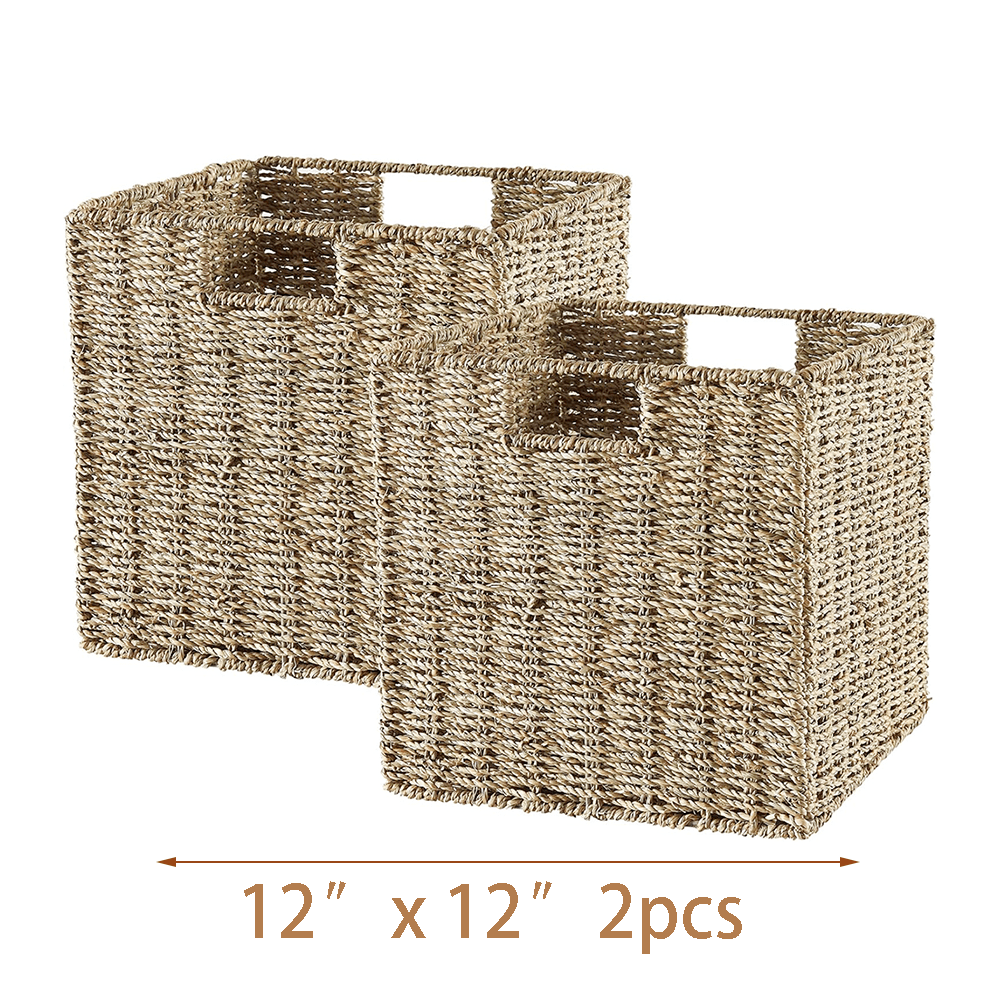 Water Hyacinth Storage Baskets with Seagrass and Paper Rope Options in 2- or 4-Pack Cube Sizes