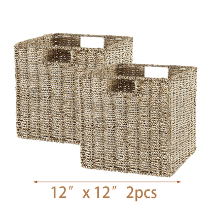 Water Hyacinth Storage Baskets with Seagrass and Paper Rope Options in 2- or 4-Pack Cube Sizes