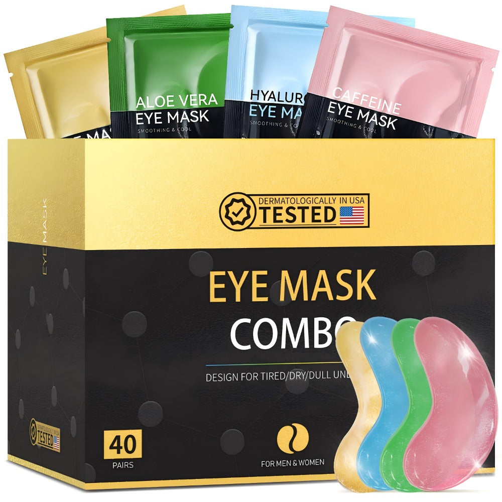 40-Pair Four-Color Under-Eye Patch Combo Box with Gold, Green, Blue and Pink Individual Pouches