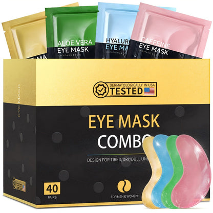 40-Pair Four-Color Under-Eye Patch Combo Box with Gold, Green, Blue and Pink Individual Pouches
