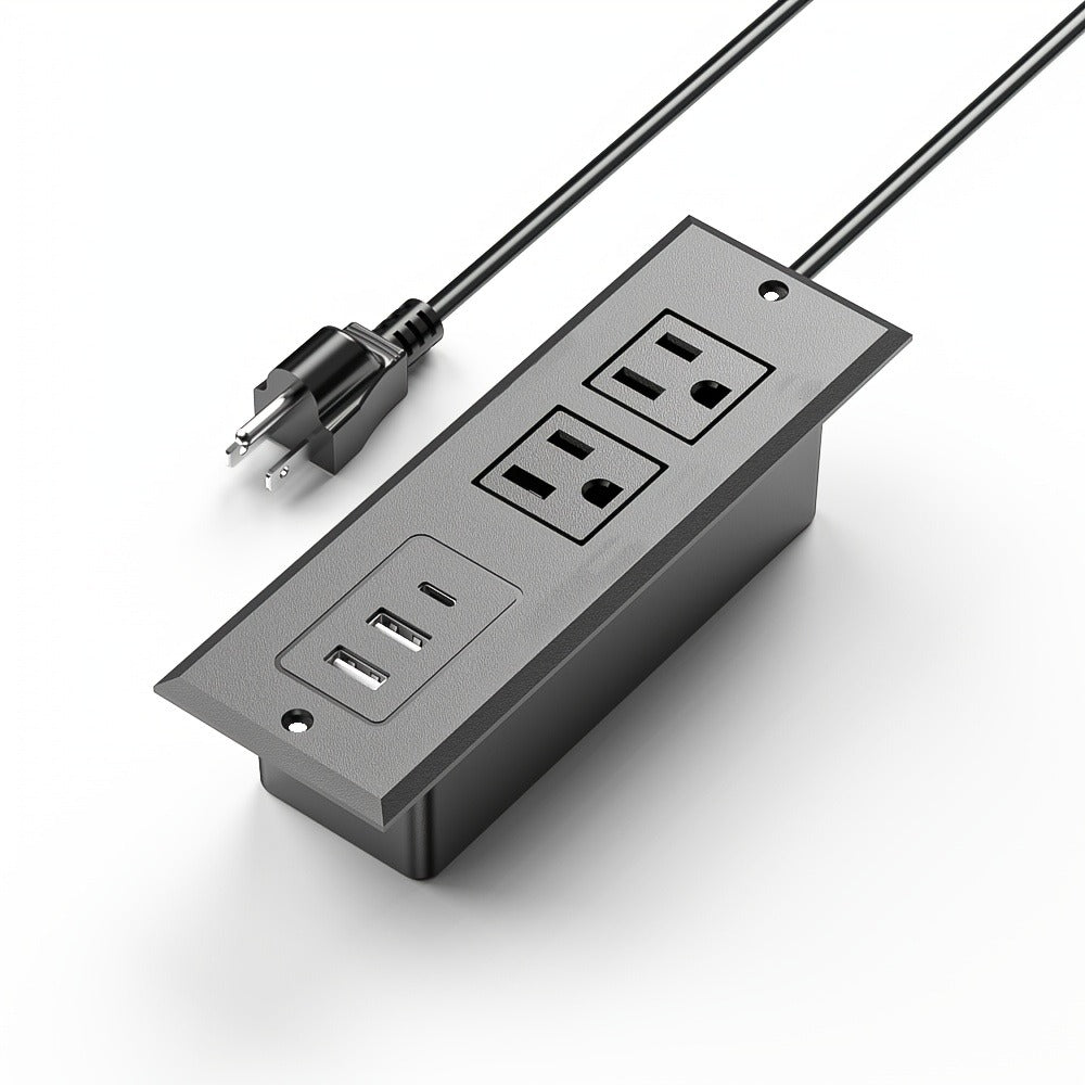 Power Strip Recessed Desk Outlet with Flush-Mount Design, USB-A, USB-C and 1.5-Meter Extension Cord