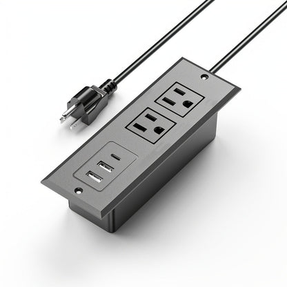 Power Strip Recessed Desk Outlet with Flush-Mount Design, USB-A, USB-C and 1.5-Meter Extension Cord