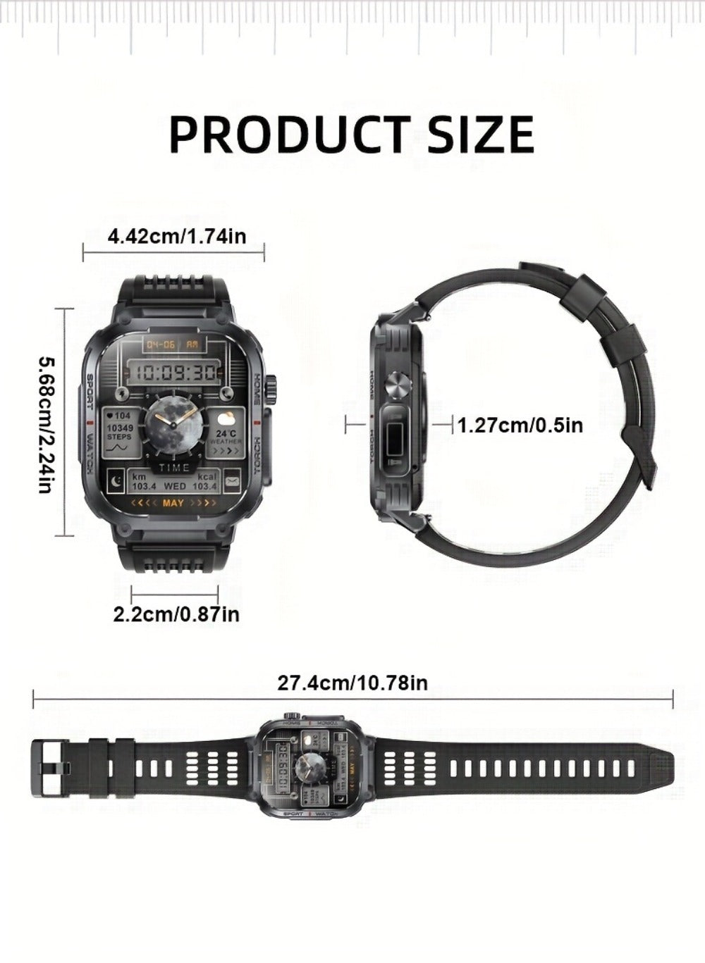 Waterproof Smartwatch with 100+ Sport Modes & LED Flashlight – 2.02" TFT Screen Wireless Calling Sleep Tracker Fitness Activity Tracker Heart Rate Compatible with iPhone Android Gift for Men Women