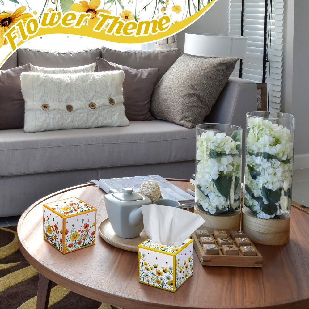 12-Pack Cube Facial Tissue Boxes with 600 Total Three-Ply Sheets and Assorted Floral Designs for Home or Office