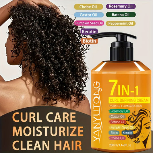 Argan Oil & Rosemary Curling Cream 280ml — 7-in-1 Moisturizing Long-Lasting Hold, Defines Waves & Curls, Naturally Fluffy Frizz-Free Finish for Wavy Curly Coily Hair Women