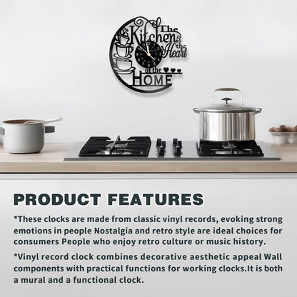 Coffee-Themed Vinyl Record Wall Clock with Cutout Lettering and Standard or LED Light Configuration