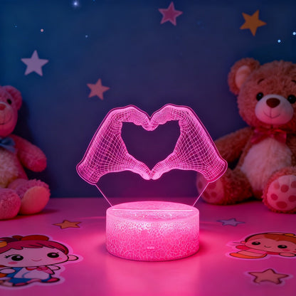 Heart Hands Acrylic LED Night Light with 16 Colors, Touch and Remote Controls and Three Base Styles