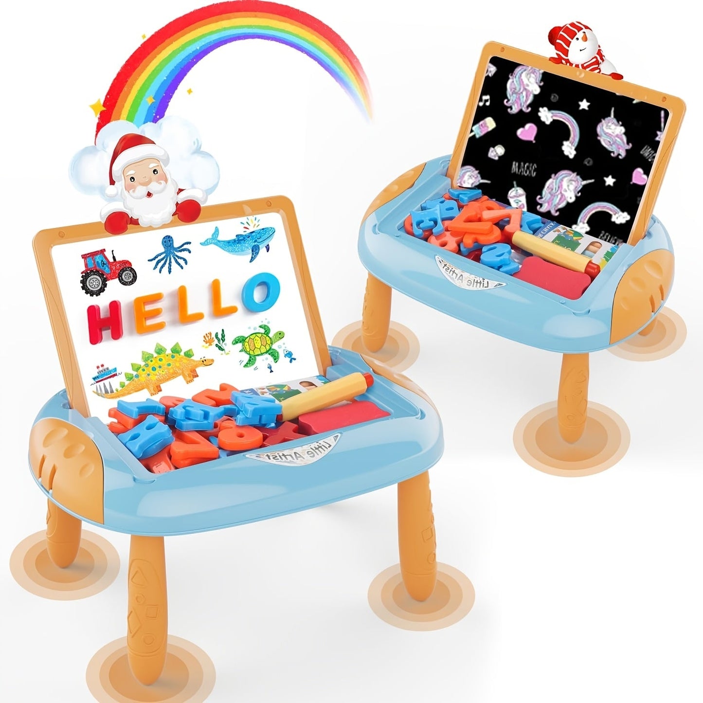 Double-Sided Kids Drawing Easel with Foldable Tabletop Stand, Chalkboard, Whiteboard and Six Color Options