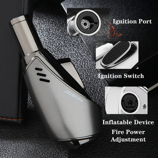 Torch Lighter Refillable Windproof Pocket Lighter with Punch Safety Lock High-Pressure Jet Flame Igniter for Cigar Candle Charcoal BBQ Cool Gift for Men Silver Gift Box