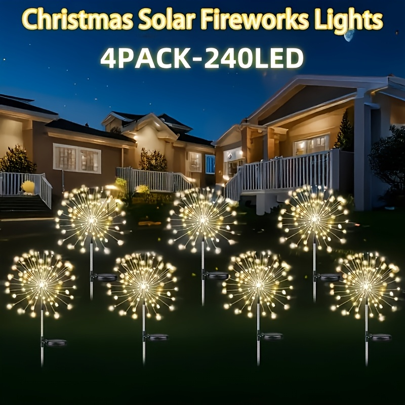 Solar Garden Lights Firework Stakes with 240-640 LEDs, 8 Modes, 4/8 Packs and Three Light Colors