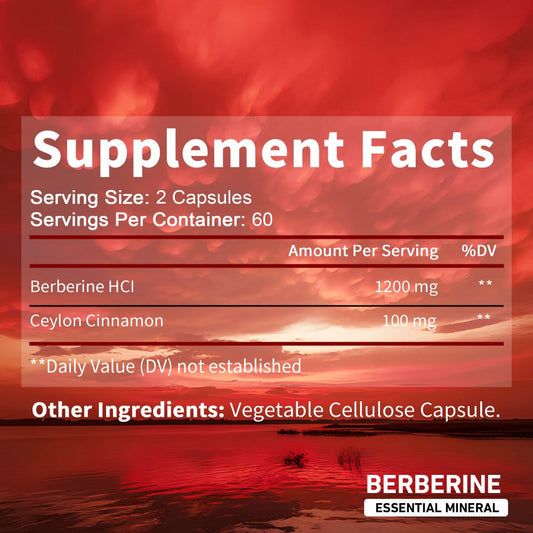Dietary Supplement Berberine HCl and Ceylon Cinnamon Capsules, 120 Count with Multi-Bottle Options