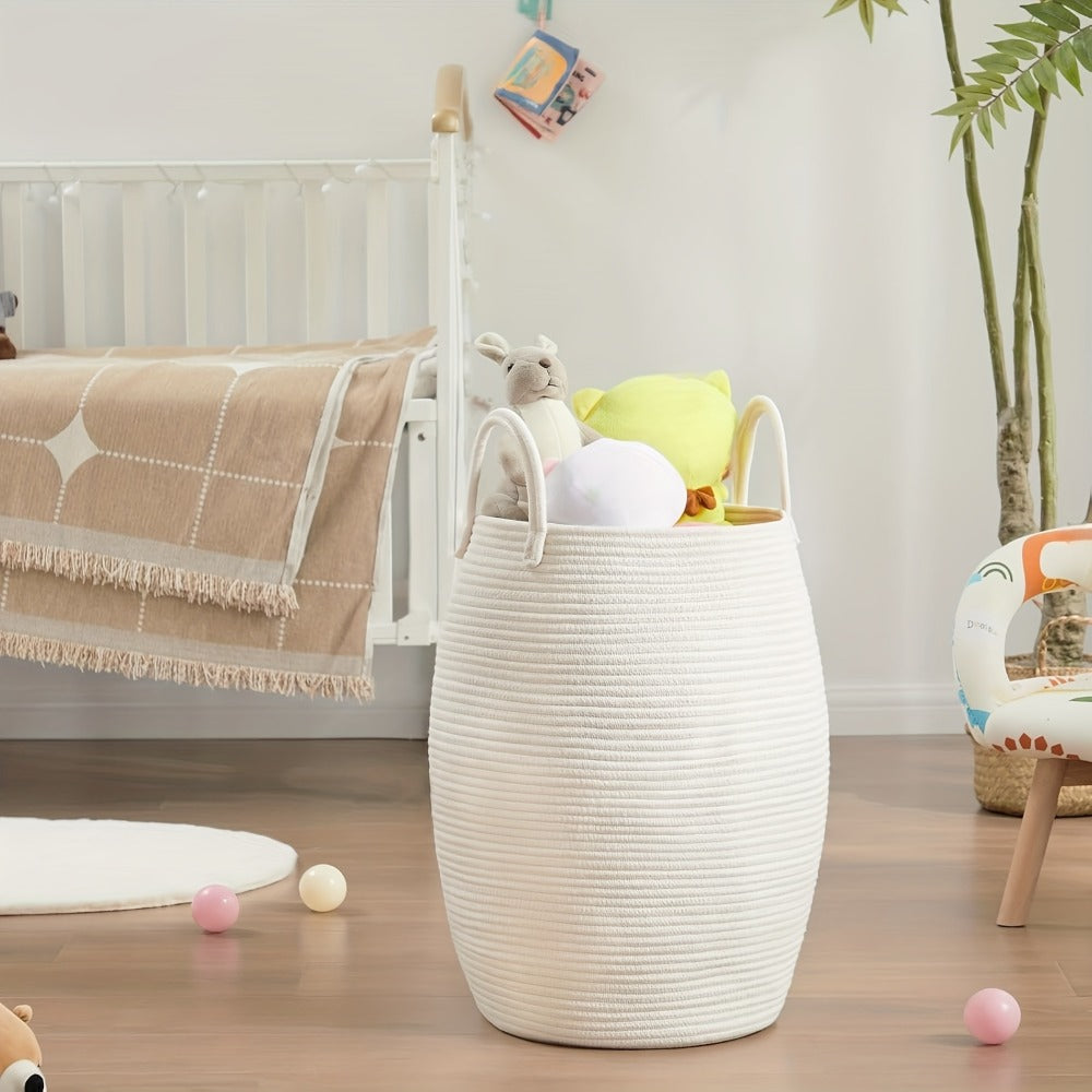 Tall Bohemian Rope Laundry Hamper with Extended Handles, Tassel Detail and Exact Black-and-Brown Option