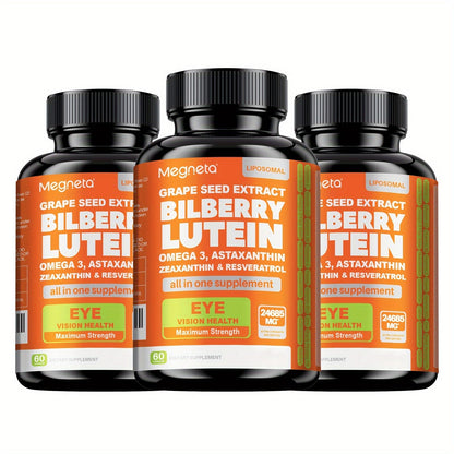 Eye Vitamins with Lutein & Zeaxanthin Capsules, Enhanced with Astaxanthin, Omega-3, Bilberry & Resveratrol for Vision Health Support