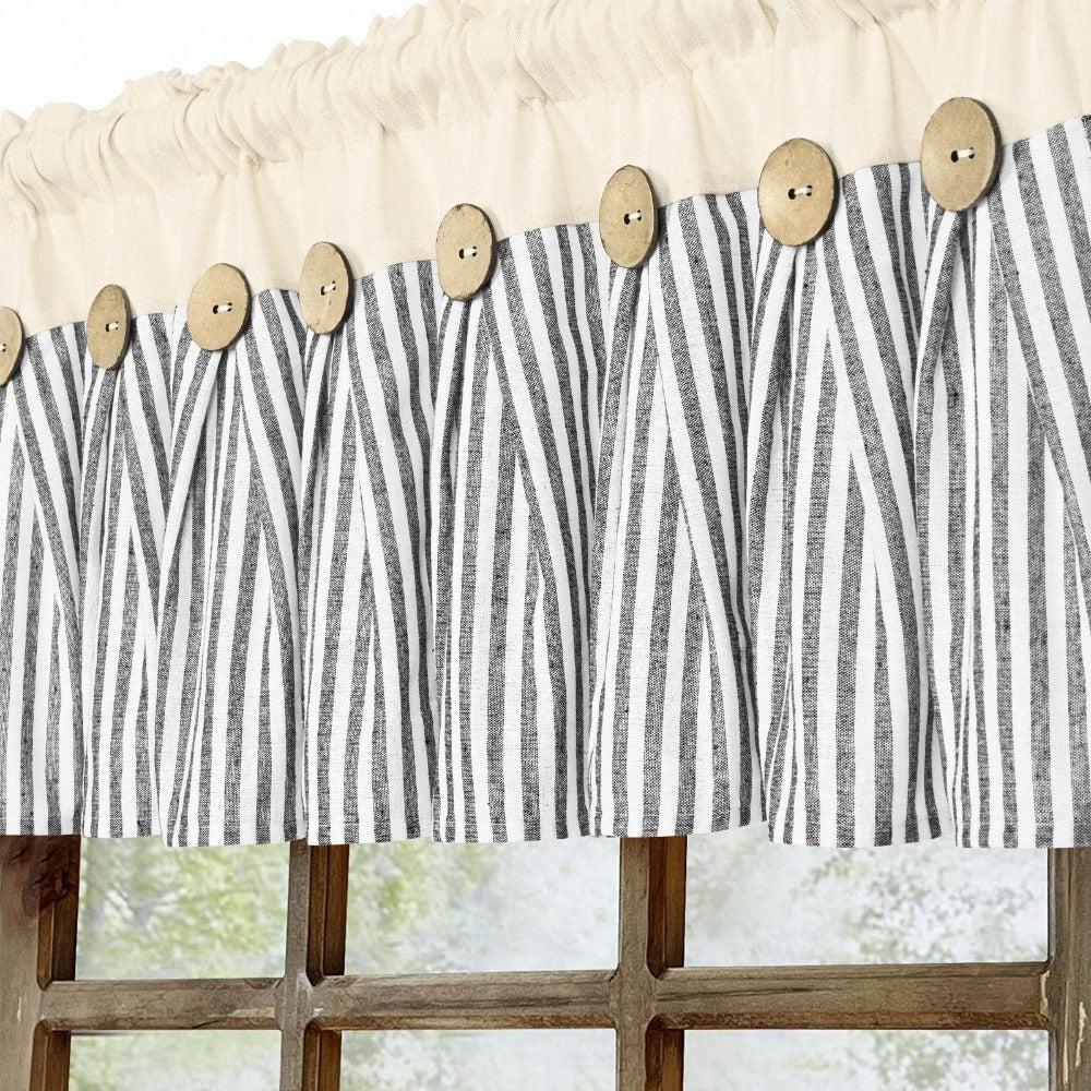 Striped Patchwork Window Curtain Set with Rod-Pocket Top, Six Colors and Five Panel-Count or Size Options