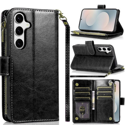 Phone Case Faux Leather Folio Wallet with Card Slots, ID Window and Zipper Pocket for Samsung Galaxy S25 FE