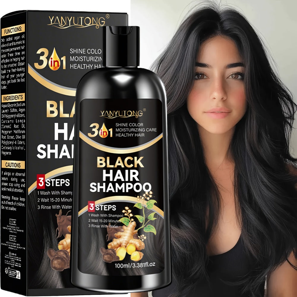 Hair Dye Shampoo, YANYUTONG 100ml Black 3-in-1 Bottle with Three-Step Package Directions for Home Use