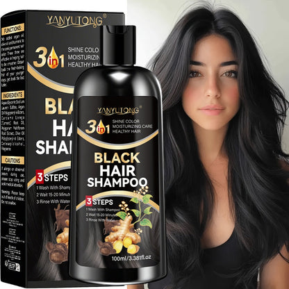 Hair Dye Shampoo, YANYUTONG 100ml Black 3-in-1 Bottle with Three-Step Package Directions for Home Use