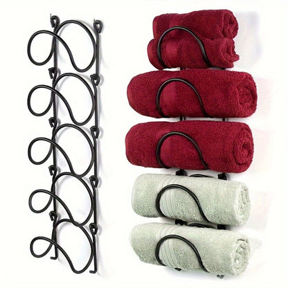Wall Mounted Towel Rack with Hooks 6pcs Iron Hanging Rack Set Multi-Layer Wall Storage Organizer for Bathroom, Bedroom & Kitchen – Easy Install, Clothes & Towel Hanger