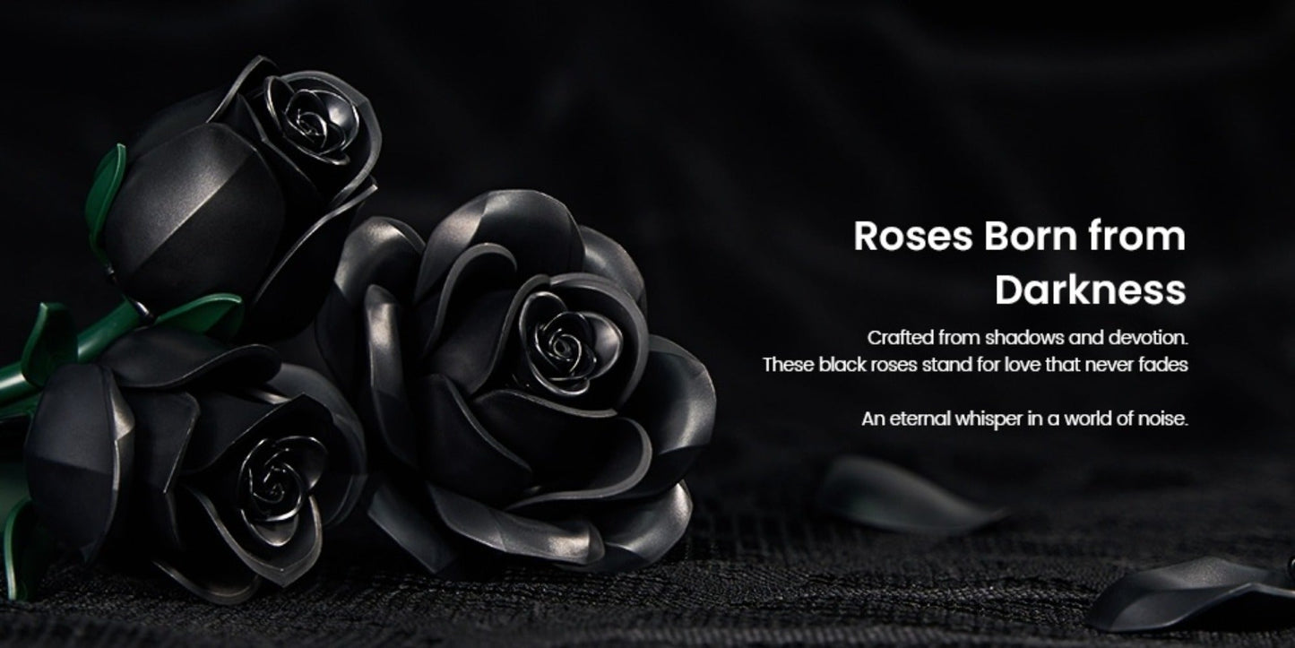 Building Block Set Black Rose Bouquet, 152-Piece Three-Flower Model with Adjustable Stems and Leaves for Display