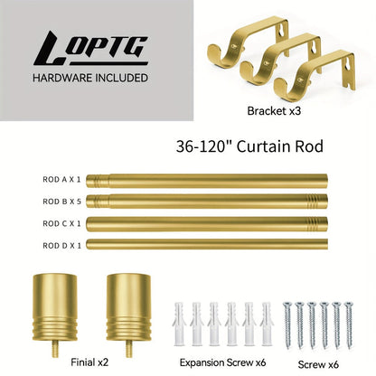 One-Inch Adjustable Curtain Rod with Rounded Cup Finials in Black, Brushed Nickel or Gold Finish