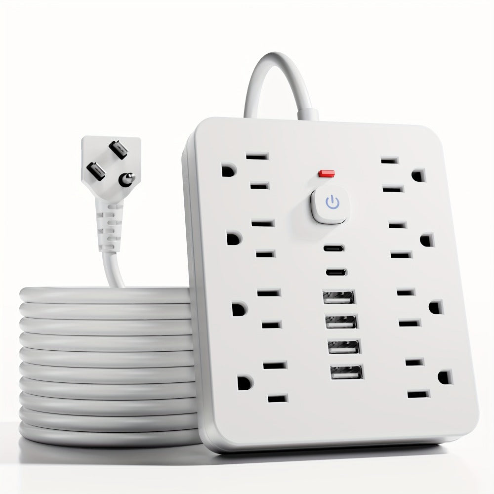 Power Strip 14-in-1 Wall-Mount Model with 8 AC Outlets, 4 USB-A, 2 USB-C and 5- or 10-Foot Flat-Plug Cord