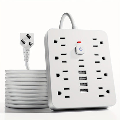Power Strip 14-in-1 Wall-Mount Model with 8 AC Outlets, 4 USB-A, 2 USB-C and 5- or 10-Foot Flat-Plug Cord