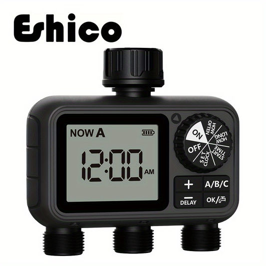 3-Zone Sprinkler Timer with Auto/Manual/Rain Delay Modes – Programmable Garden Hose Irrigation Controller, LCD Display, IPX5 Waterproof