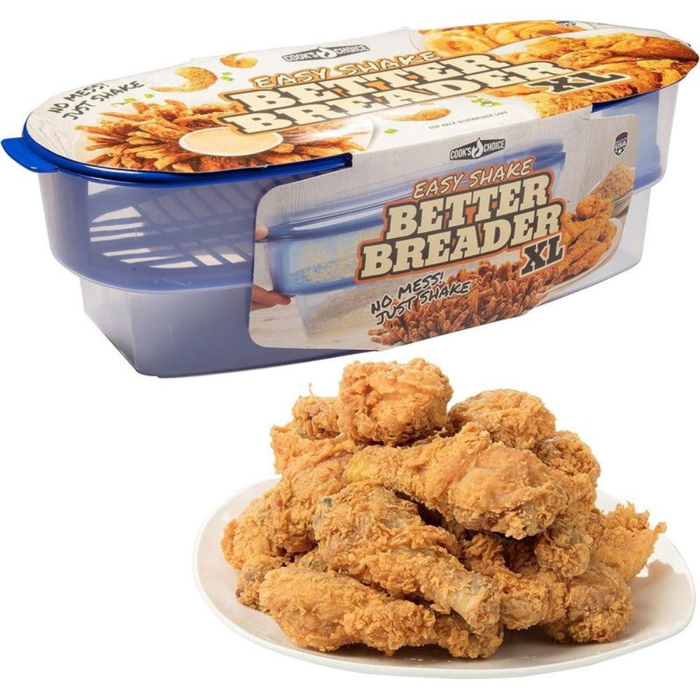 Breading Station Tray XL All-in-One Mess-Free Batter Bowl with Lid, Pour Seasoning Add Meat or Vegetables & Shake, Dishwasher Safe Polypropylene Breader for Frying Cooking Camping