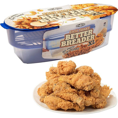 Breading Station Tray XL All-in-One Mess-Free Batter Bowl with Lid, Pour Seasoning Add Meat or Vegetables & Shake, Dishwasher Safe Polypropylene Breader for Frying Cooking Camping
