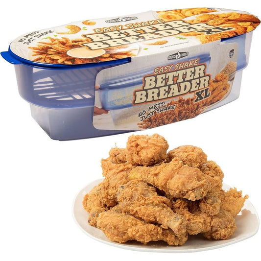 Breading Station Tray XL All-in-One Mess-Free Batter Bowl with Lid, Pour Seasoning Add Meat or Vegetables & Shake, Dishwasher Safe Polypropylene Breader for Frying Cooking Camping