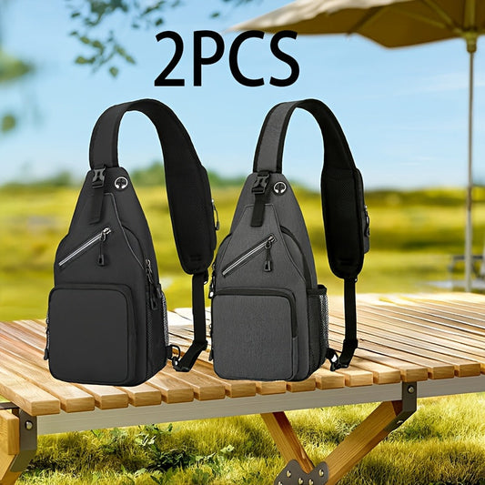 Sling Bag Two-Pack in Dark Gray and Light Gray Oxford Cloth with Crossbody Chest Carry and Zippers