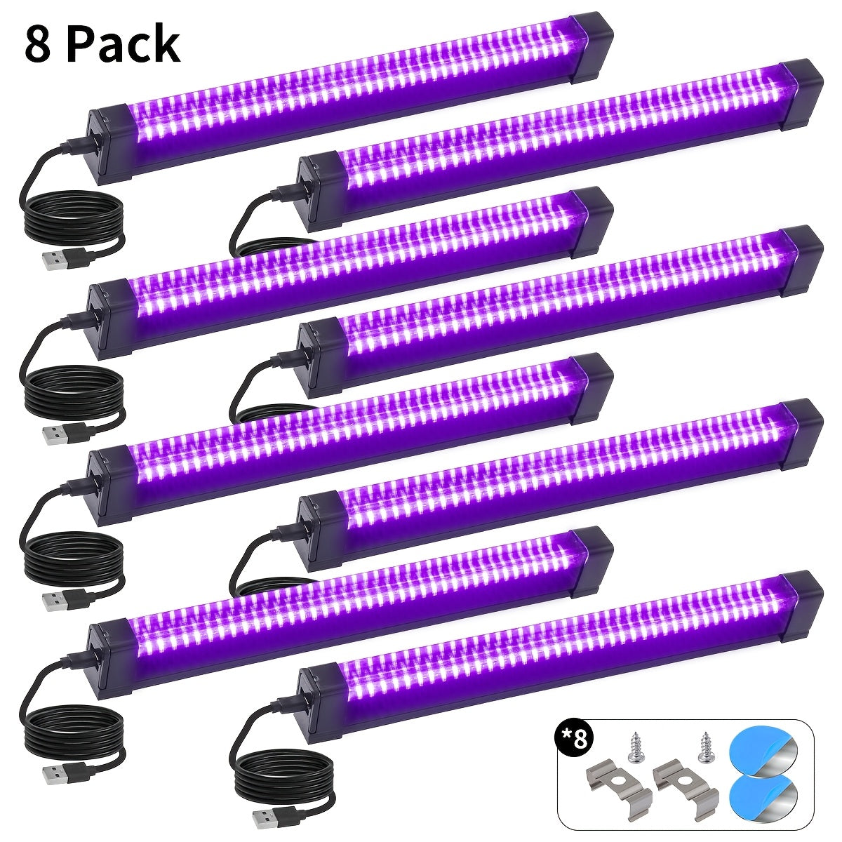 Compact USB UV Black-Light Bar Set with Pictured LED Rows, Inline Controls and 5-, 6-, 7- or 8-Pack Options