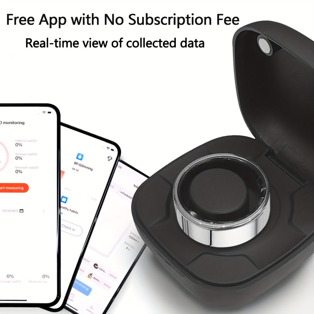 Smart Ring with Charging Case – Bluetooth 6.0 Fitness & Sleep Tracker, Steps, Calories, Remote Camera Control, iOS & Android Compatible, Sizes 7–13, Black Gold Silver
