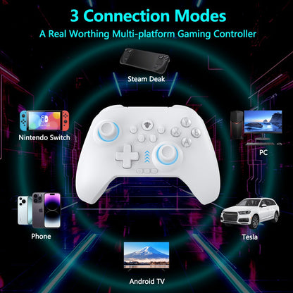 Three-Mode Wireless PC Controller with RGB Lighting, Hall Effect Joystick & Trigger, Programmable Buttons & Vibration for Windows PC, Android, Nintendo Switch & Steam – Not Compatible with Xbox