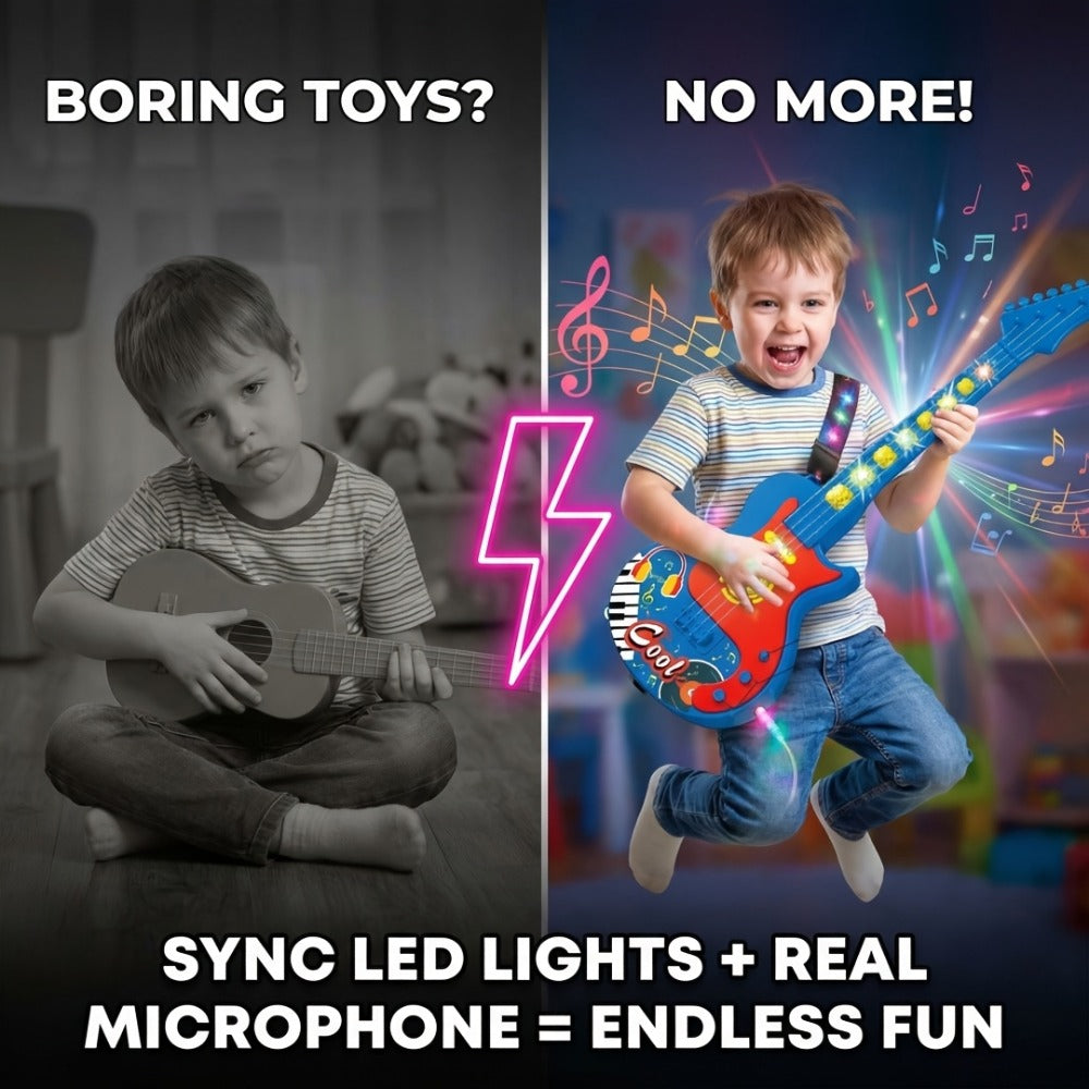 Kids Electric Guitar Toy with Microphone, Lights & Sounds – Musical Instrument Toy for Toddlers Ages 3-8, Birthday Gift for Boys & Girls