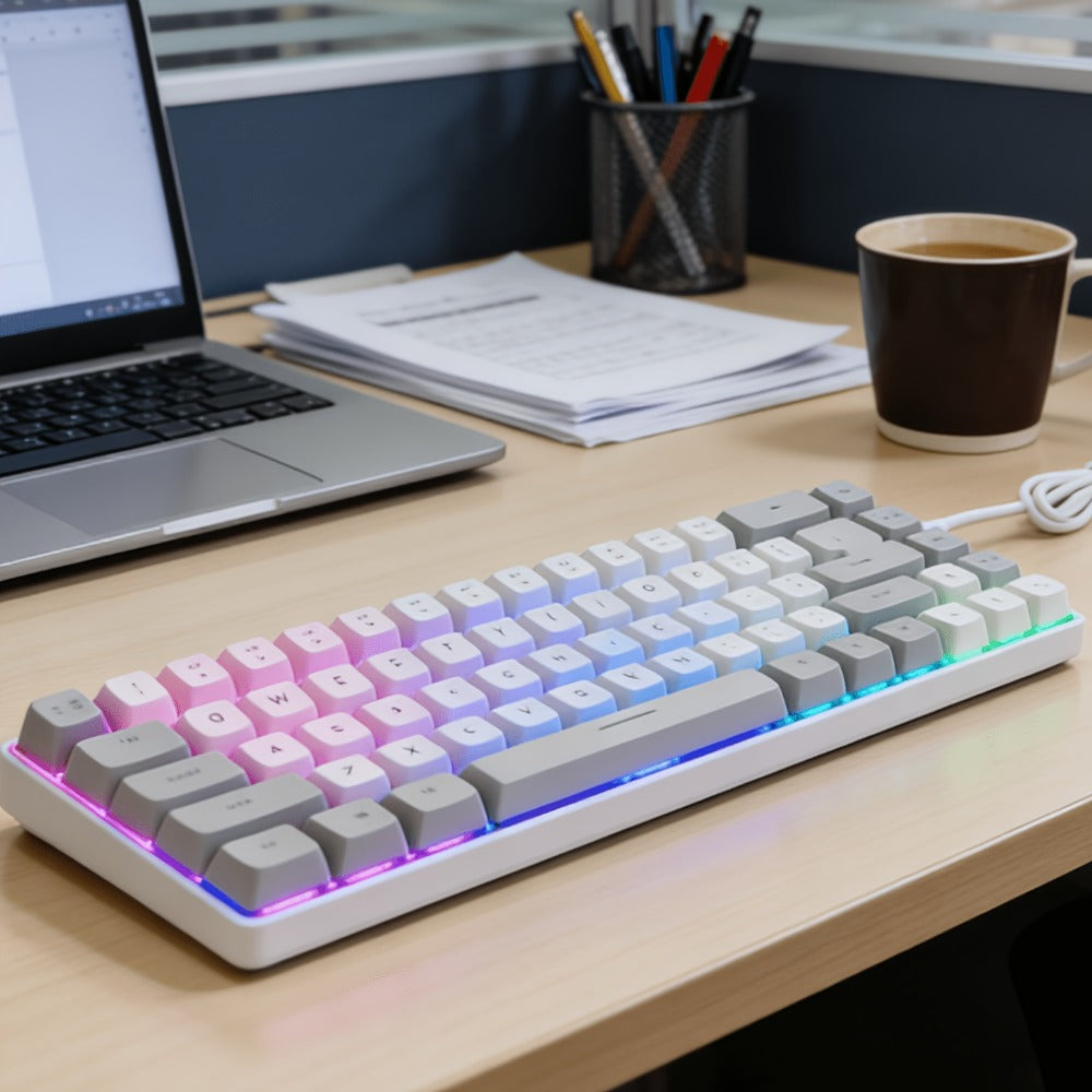 Compact Wired Gaming Keyboard in 61-Key and 68-Key Layouts with Ten Color and Mouse Options
