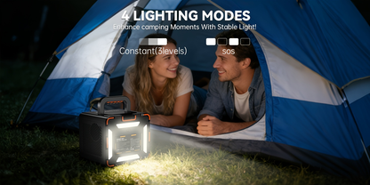 Portable Power Station 259Wh 300W or 599Wh 600W with AC, DC, USB, LiFePO4 Cell Pack and LED Light