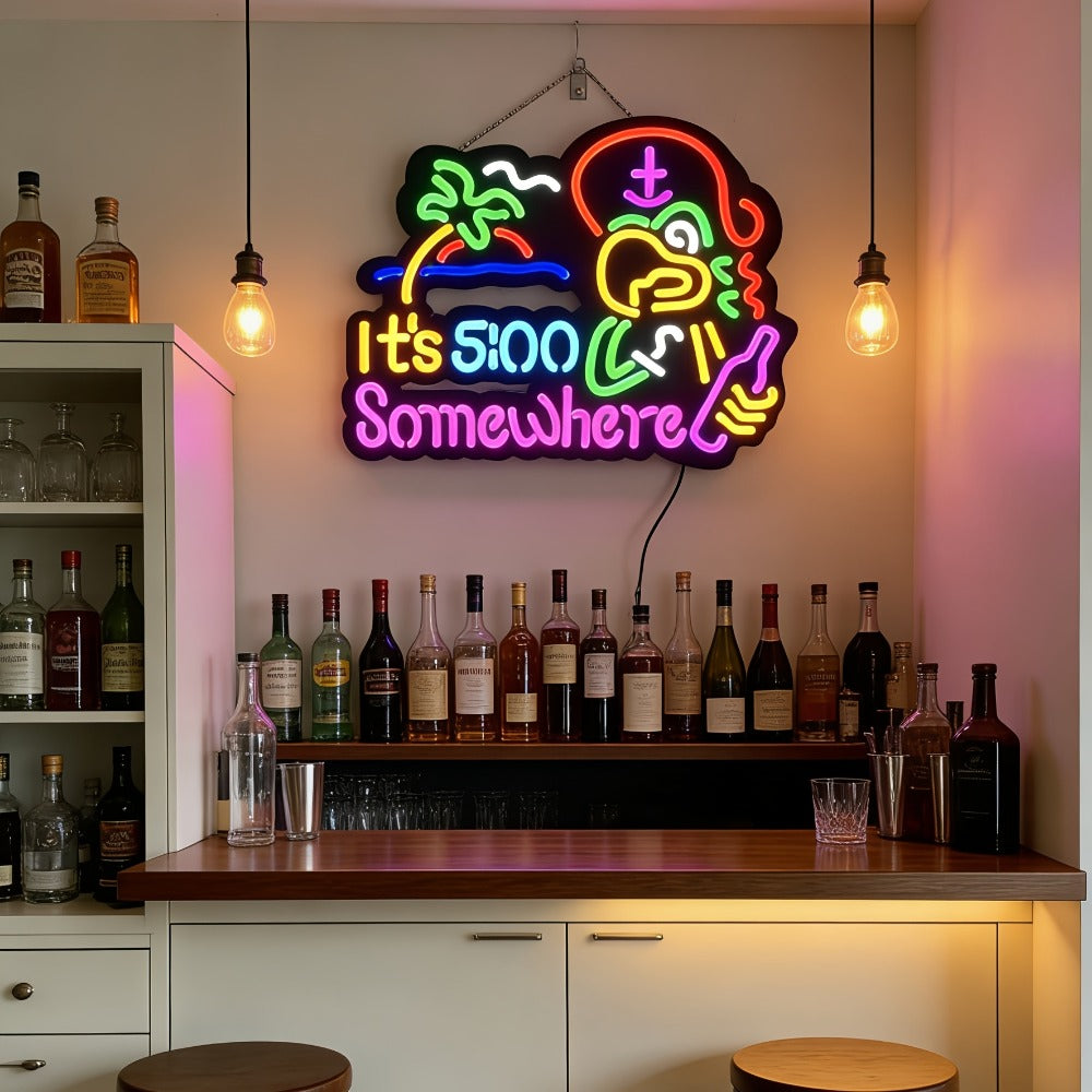 Novelty Five O’Clock Neon-Style Bar Wall Sign with Two Checkout Designs and 16.5 x 12.6-Inch Format